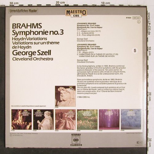 Brahms,Johannes: Sinfonie Nr.3 &sol; Haydn-Variationen, Maestro (61924), NL, Ri Typ: LP Best.-Nr.: K1513 Preis: 6,00 Euro.