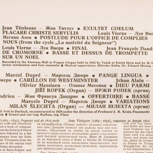 V.A.French Organ Music: Titelouze, Dupr&eacute;,Vierne... Messiaen, Supraphon (50621 F), CZ, 1976 Typ: LP Best.-Nr.: K1518 Preis: 9,00 Euro.