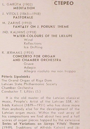 V.A.Organ Music of Latvian Composer: L.Gart&uuml;ta, J.Vitols, M.Zarins..., Melodia(33CM-03523-24), UDSSR, 1973 - LP - K1527 - 7,50 Euro