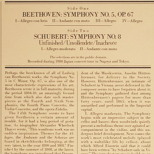 Beethoven,Ludwig van &sol; Schubert: Sinfonie Nr.5 &sol; Sinfonie Nr.8, CBS Masterworks (36711), NL, 1981 Typ: LP Best.-Nr.: K1532 Preis: 7,50 Euro.