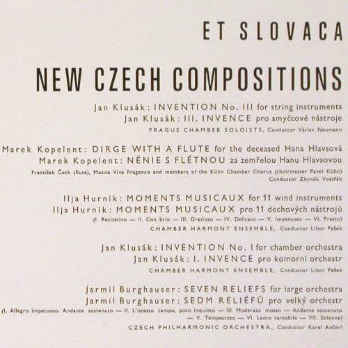 V.A.Musica Nova,Bohemica et Slovaca: New Czech Compositions, Supraphon (SUA 18654), CZ,vg+&sol;vg+, 1965 Typ: LP Best.-Nr.: K1536 Preis: 14,00 Euro.