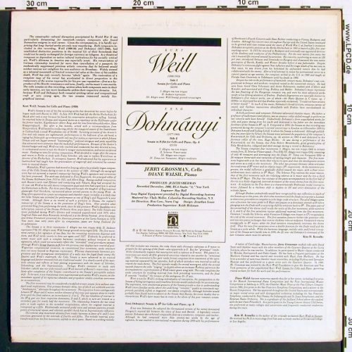 Weill,Kurt &sol; Ern&ouml; Dohnanyi: Sonatas For Cello & Piano, Nonesuch (D-79016), US, 1981 Typ: LP Best.-Nr.: K1564 Preis: 5,00 Euro.
