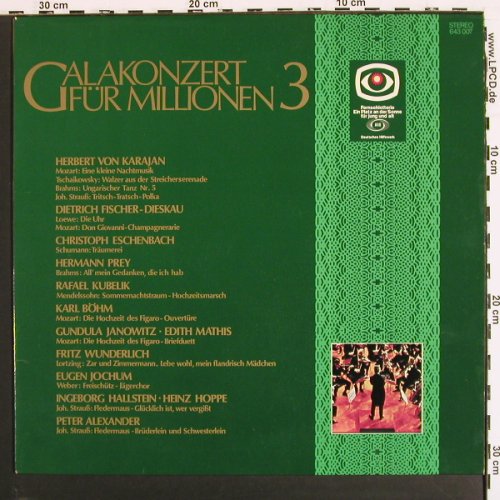 V.A.Galakonzert F&uuml;r Millionen: 3-Karajan,Fischer-Dieskau,Eschenbac, D.Gr.&sol;Fernsehlotterie (643 007), D, 1968 Typ: LP Best.-Nr.: K1572 Preis: 4,00 Euro.