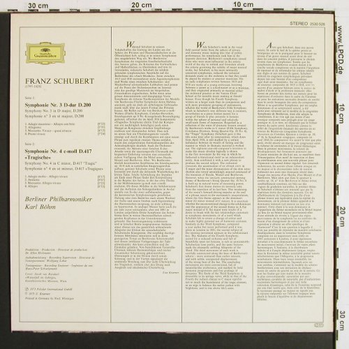 Schubert,Franz: Sinfonien Nr.3 & 4, D.200, D.417, D.Gr. (2530 526), D, 1973 Typ: LP Best.-Nr.: K1593 Preis: 5,00 Euro.