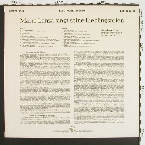 Lanza,Mario: singt seine Lieblingsarien, RCA(LSC 2932-B), D,  - LP - K1595 - 6,00 Euro