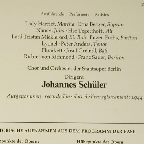 Flotow,Friedrich von: Martha, Foc, Historische Aufn.1944, BASF (22 21997-6), D, Mono, 1974 Typ: 2LP Best.-Nr.: K1609 Preis: 6,00 Euro.