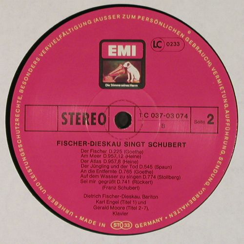 Fischer-Dieskau, Dietrich: singt Schubert (1961-1965), EMI(037-03 074), D,  - LP - K1627 - 6,00 Euro