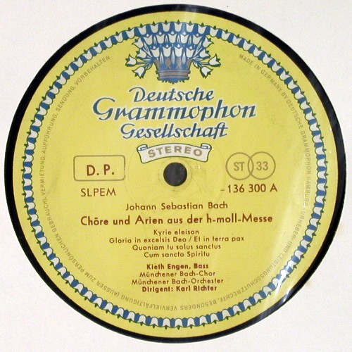 Bach,Johann Sebastian: Aus der H-Moll Messe BWV 232, D.Gr. (SLPEM 136 300), D, 1963 Typ: LP Best.-Nr.: K1641 Preis: 7,50 Euro.