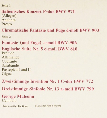 Bach,Johann Sebastian: Italinisches Konzert, Chromatische., EMI (037-02 142), D, 1972 Typ: LP Best.-Nr.: K1644 Preis: 9,00 Euro.