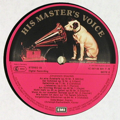 Strauss,Richard &sol; Brahms: Lieder von, EMI (067-46 681), D, 1983 Typ: LP Best.-Nr.: K1650 Preis: 7,50 Euro.