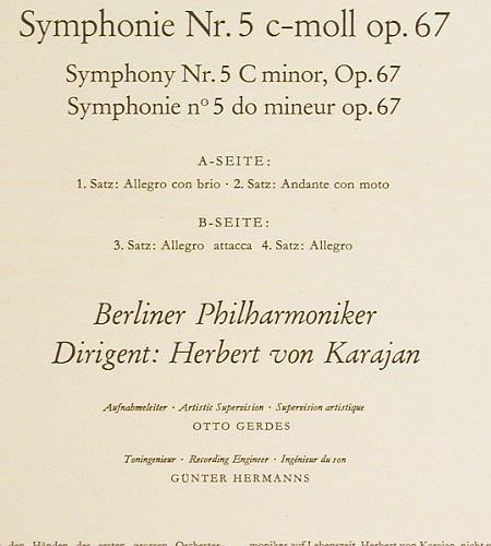 Beethoven,Ludwig van: Sinfonie Nr.5, op.67, Mono, Deutsche Gramophon (LPM 18 804), D, 1966 Typ: LP Best.-Nr.: K1657 Preis: 7,50 Euro.
