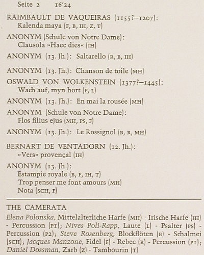 V.A.Harfenmusik des Mittelalters: Elena Polonska,Harfe. The Camerata, FSM(FSM 53 016), D,mint/vg+,  - LP - K1663 - 12,50 Euro