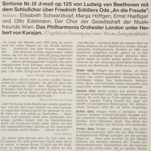 Beethoven,Ludwig van: Sinfonie Nr.9 d-moll op.125, Mono, H&ouml;rZu (HZ E 107), D Typ: LP Best.-Nr.: K1666 Preis: 7,50 Euro.