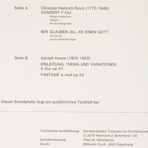 Stockmeier,Wolfgang: Christian H.Rinck, Adolph Hesse, Psallite Orgelportrait (PSAL 172&sol;120675), D Typ: LP Best.-Nr.: K1676 Preis: 20,00 Euro.