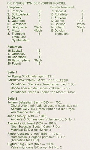 Stockmeier,Wolfgang: spiel Zugabest&uuml;cke,J.S.Bach..S.Karg, Psallite Orgelportrait (PSAL 198&sol;250677), D, m-&sol;m- Typ: LP Best.-Nr.: K1679 Preis: 12,50 Euro.
