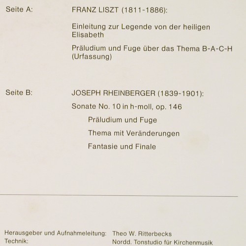Stockmeier,Wolfgang: Franz Liszt &sol; Joseph Rheinberger, Psallite Orgelportrait (PSAL 141&sol;190673), D Typ: LP Best.-Nr.: K1682 Preis: 20,00 Euro.