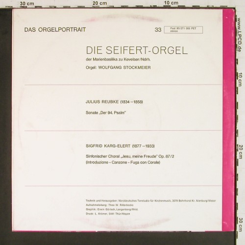 Stockmeier,Wolfgang: Julius Reubke&sol;Siegfried Karg-Elert, Psallite Orgelportrait (PSAL 95&sol;271 069), D, m-&sol;vg+ Typ: LP Best.-Nr.: K1683 Preis: 12,50 Euro.
