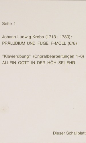 Stockmeier,Wolfgang: Johan Ludwig Krebs,Orgelwerke I, Psallite Orgelportrait (PSAL 162&sol;200974), D Typ: LP Best.-Nr.: K1684 Preis: 20,00 Euro.