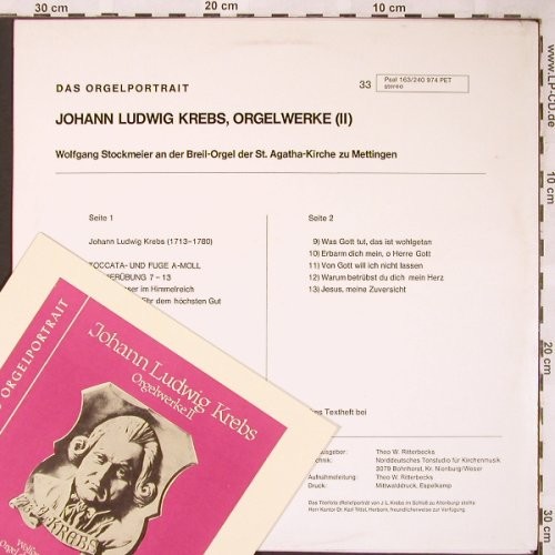 Stockmeier,Wolfgang: Johann Ludwig Krebs, Orgelwerke II, Psallite Orgelportrait (163&sol;240974), D Typ: LP Best.-Nr.: K1685 Preis: 20,00 Euro.