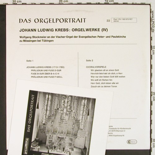 Stockmeier,Wolfgang: Johann Ludwig Krebs, Orgelwerke IV, Psallite Orgelportrait (179&sol;160975), D Typ: LP Best.-Nr.: K1687 Preis: 20,00 Euro.