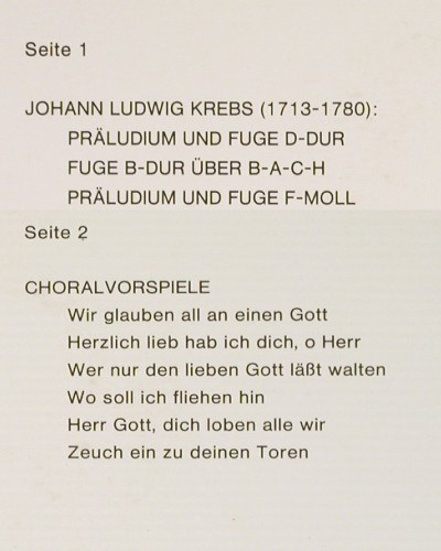 Stockmeier,Wolfgang: Johann Ludwig Krebs, Orgelwerke IV, Psallite Orgelportrait (179&sol;160975), D Typ: LP Best.-Nr.: K1687 Preis: 20,00 Euro.