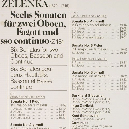 Zelenka,Jan Dismas: Sechs Sonaten f.Oboen,Fagott..., Capriccio,Club Ed. (14 652 2), D, Box, 1986 Typ: 2LP Best.-Nr.: K1691 Preis: 12,50 Euro.