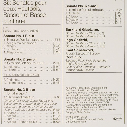 Zelenka,Jan Dismas: Sechs Sonaten f.Oboen,Fagott..., Capriccio,Club Ed. (14 652 2), D, Box, 1986 Typ: 2LP Best.-Nr.: K1691 Preis: 12,50 Euro.