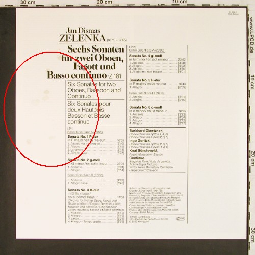 Zelenka,Jan Dismas: Sechs Sonaten f.Oboen,Fagott..., Capriccio,Club Ed. (14 652 2), D, Box, 1986 Typ: 2LP Best.-Nr.: K1691 Preis: 12,50 Euro.