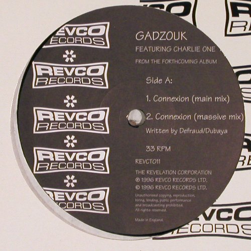Gadzouk: Connexion*4, f.Charlie One (D&B), Revco (REVCT011), UK, 1996 Typ: 12" Best.-Nr.: V6074 Preis: 5,00 Euro