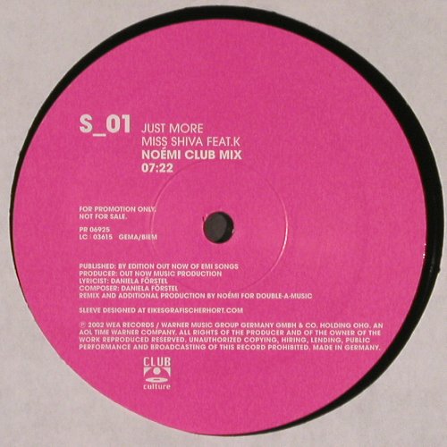 Miss Shiva feat.K: Just More*4, Foc, WEA  Promo (6925), D, 2002 Typ: 12"*2 Best.-Nr.: V6138 Preis: 7,50 Euro
