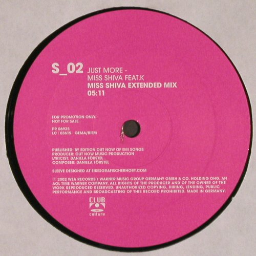 Miss Shiva feat.K: Just More*4, Foc, WEA  Promo (6925), D, 2002 Typ: 12"*2 Best.-Nr.: V6138 Preis: 7,50 Euro