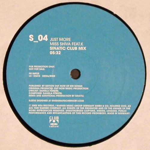 Miss Shiva feat.K: Just More*4, Foc, WEA  Promo (6925), D, 2002 Typ: 12"*2 Best.-Nr.: V6138 Preis: 7,50 Euro
