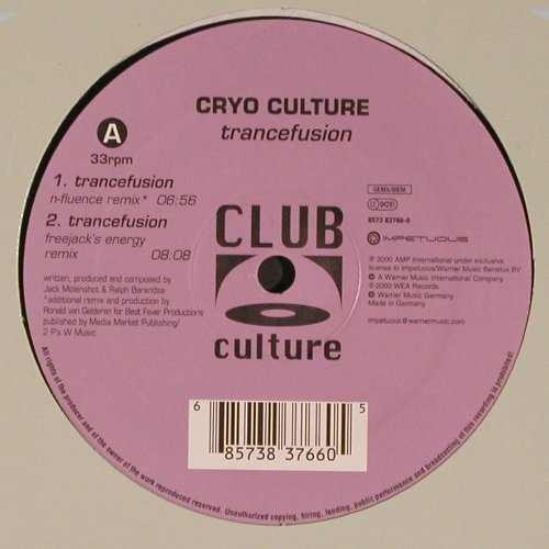 Cyro Culture: Trancefusion*3+1, Club Culture, FLC (8573 83766-0), D, 2000 Typ: 12" Best.-Nr.: V6218 Preis: 7,50 Euro.