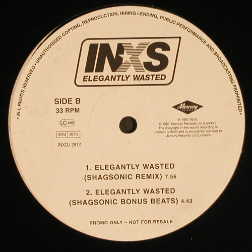 INXS: Elegantly Wasted*3,Shagsonic dub, Mercury (INXDJ 2812), UK, Promo, 1997 Typ: 12" Best.-Nr.: V6253 Preis: 3,00 Euro.