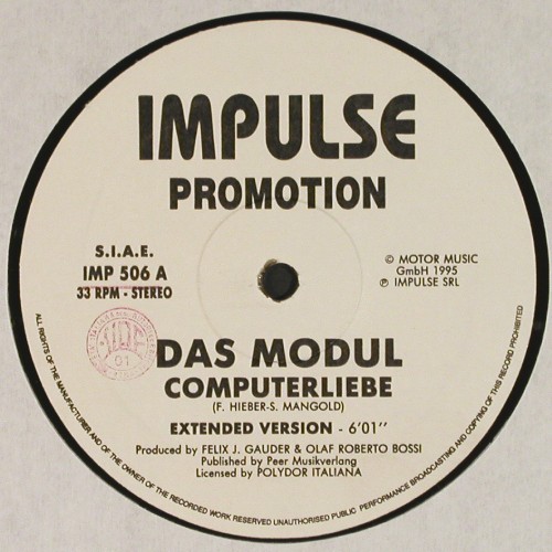 Modul (das): Computer Liebe &sol; Rave Remix, Promo, Impulse (IMP 506), I, m-&sol;vg+, 1995 Typ: 12" Best.-Nr.: V8067 Preis: 4,00 Euro.