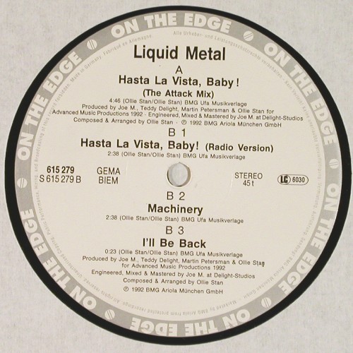 Liquid Metal: Hasta La Vista Baby !*2+1, vg+&sol;m-, BMG (4007196152793), D, 1992 Typ: 12" Best.-Nr.: V8081 Preis: 4,00 Euro.