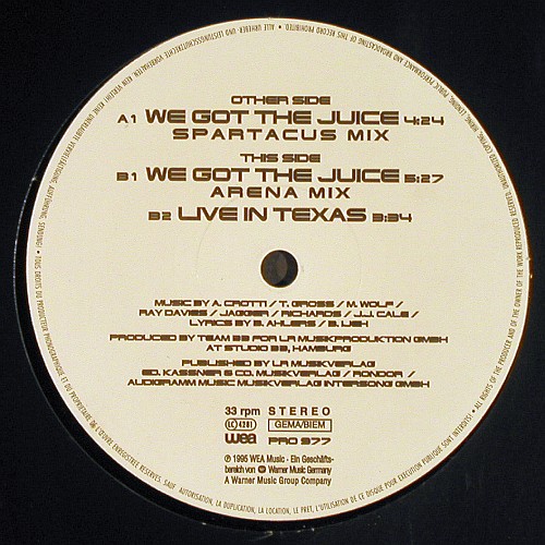 Gladiator: We Got The Juice*2+1,Foc, WEA, Promo (PRO 977), D, 1995 Typ: 12" Best.-Nr.: V8084 Preis: 4,00 Euro.