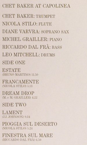 Baker,Chet: At Capolinea, rec.Milano Okt.1983, Red Records(NS 206), I, 1987 - LP - V3650 - 30,00 Euro