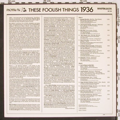 V.A.These Foolish Things 1936: Bob Crosby.. Benny Goodmann, Phontastic Nostalgia(NOST 7658), S, 1986 - LP - V3871 - 9,00 Euro