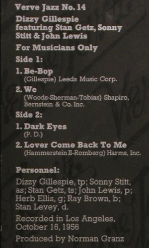 Gillespie,Dizzy: For Musicans only (1956), Mono, Metro Rec./ Verve(2356 103), D, Ri,  - LP - V4001 - 20,00 Euro
