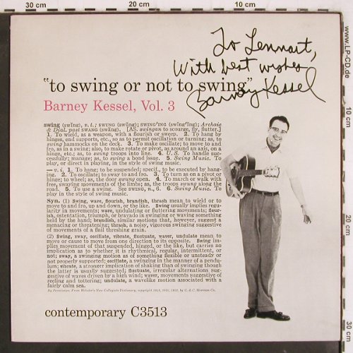 Kessel,Barney: To Swing or not to swing.1955,sign., Contemporary (OJC-317), US, Ri, 1987 Typ: LP Best.-Nr.: V4103 Preis: 17,50 Euro