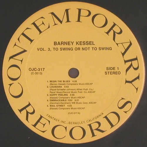 Kessel,Barney: To Swing or not to swing.1955,sign., Contemporary (OJC-317), US, Ri, 1987 Typ: LP Best.-Nr.: V4103 Preis: 17,50 Euro