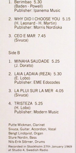 Wickman,Putte & Sivuca: Same, rec. Stockholm 1969, Four Leaf Rec(FLC 6002), S, 1982 - LP - V4130 - 17,50 Euro