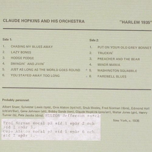 Hopkins,Claude  and his Orch.: Jazz Panorama LP 13,Harlem 1935, Jazz Panorama(LP13), vg+/stoc,  - LP - V4327 - 7,50 Euro