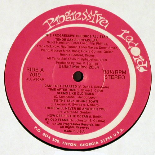 Progrssive Rec. All Star Tenor Sax: Spect.Scott Hamilton, Peter Loeb..., Progressive Rec.(7019), US, 1980 - LP - V4343 - 11,50 Euro