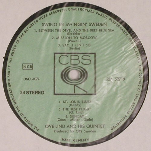 Lind,Ove & his Quintet: Swing in Swingin' Sweden, CBS (RM 52719), S, 1969 Typ: LP Best.-Nr.: V4372 Preis: 12,50 Euro