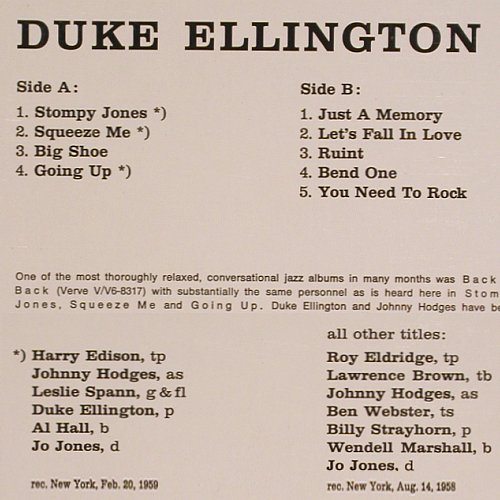 Ellington,Duke & Johnny Hodges: Side By Side (1958/59), Verve(711 031), D, Ri, 1971 - LP - V4392 - 17,50 Euro