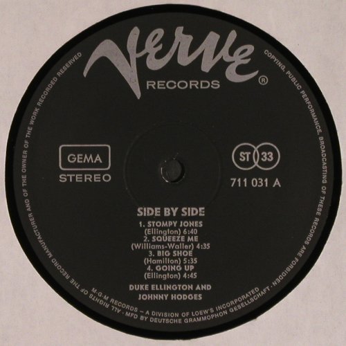 Ellington,Duke & Johnny Hodges: Side By Side (1958/59), Verve(711 031), D, Ri, 1971 - LP - V4392 - 17,50 Euro