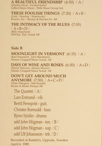 Erstrand,Lars - Quartet: Live at Katalin's, NB Nordbanken(NBLP-001), S, 1989 - LP - V4403 - 22,50 Euro