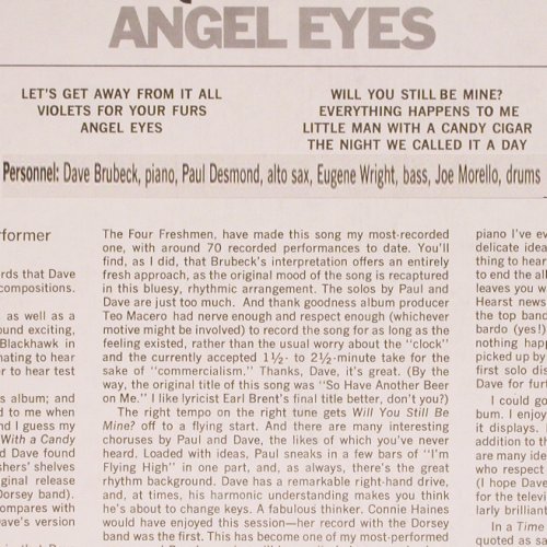 Brubeck Quartet,Dave: Angel Eyes, Mono, Columbia (CS 9148), US,co, 1965 Typ: LP Best.-Nr.: V4413 Preis: 20,00 Euro